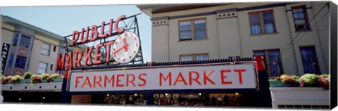 Framed Low angle view of buildings in a market, Pike Place Market, Seattle, Washington State, USA Print