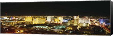 Framed High Angle View Of Buildings Lit Up At Night, Las Vegas, Nevada Print