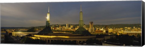 Framed Towers Illuminated At Dusk, Convention Center, Portland, Oregon, USA Print