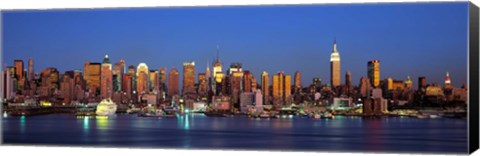 Framed Panoramic View of New York City from the Water at Night Print