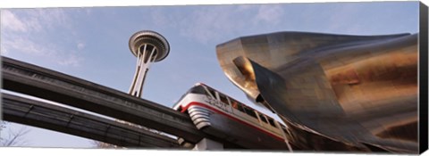 Framed Low Angle View Of The Monorail And Space Needle, Seattle, Washington State, USA Print