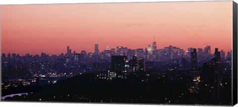 Framed High angle view of buildings lit up at dusk, Manhattan, New York City, New York State, USA Print