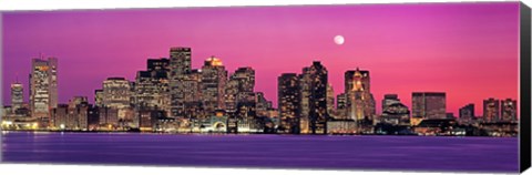 Framed USA, Massachusetts, Boston, View of an urban skyline by the shore at night Print