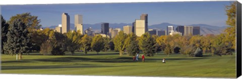 Framed USA, Colorado, Denver, panoramic view of skyscrapers around a golf course Print