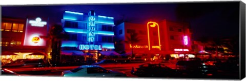 Framed Low Angle View Of A Hotel Lit Up At Night, Miami, Florida, USA Print