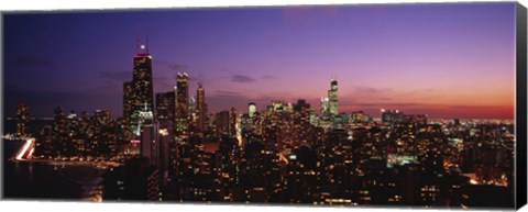 Framed Buildings lit up at dusk, Chicago, Illinois, USA Print