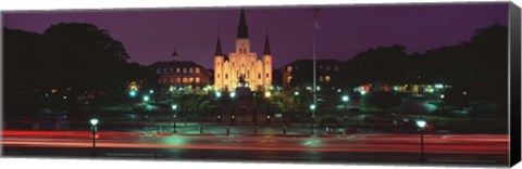 Framed Buildings lit up at night, Jackson Square, St. Louis Cathedral, French Quarter, New Orleans, Louisiana, USA Print