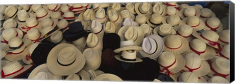 Framed High Angle View Of Hats In A Market Stall, San Francisco El Alto, Guatemala Print