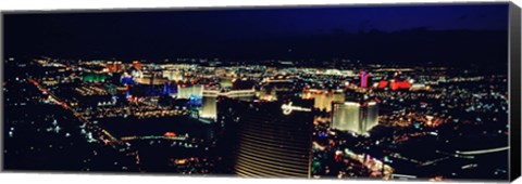 Framed High angle view of a city lit up at night, The Strip, Las Vegas, Nevada, USA Print