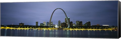 Framed Buildings Lit Up At Dusk, Mississippi River, St. Louis, Missouri, USA Print