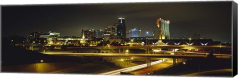 Framed Buildings Lit Up At Night, Kansas City, Missouri, USA Print