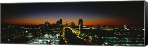 Framed High Angle View Of A City Lit Up At Dawn, St. Louis, Missouri, USA Print