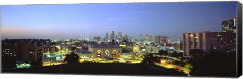 Framed High Angle View Of A City Lit Up At Dusk, Kansas City, Missouri Print