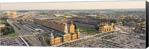 Framed Aerial view of a baseball stadium in a city, Oriole Park at Camden Yards, Baltimore, Maryland, USA Print