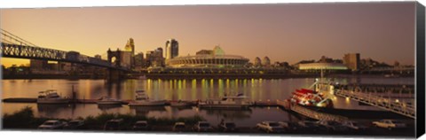 Framed Buildings in a city lit up at dusk, Cincinnati, Ohio, USA Print