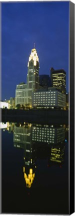 Framed Buildings in a city lit up at night, Scioto River, Columbus, Ohio, USA Print