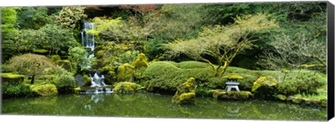 Framed Waterfall in a garden, Japanese Garden, Washington Park, Portland, Oregon, USA Print