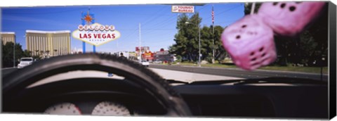 Framed Welcome sign board at a road side viewed from a car, Las Vegas, Nevada Print