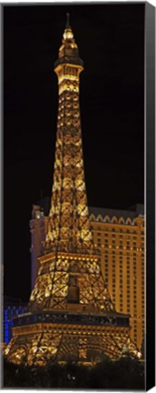 Framed Replica of the Eiffel Tower lit up at night, Paris Las Vegas, Las Vegas, Nevada, USA Print