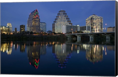 Framed Night view of Town Lake, Austin, Texas Print