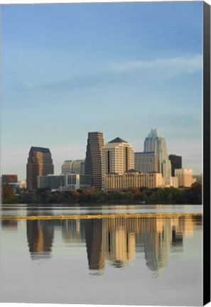 Framed Reflection of buildings in water, Town Lake, Austin, Texas Print