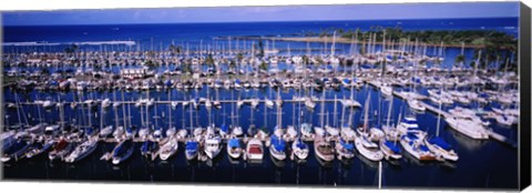 Framed High angle view of boats in a row, Ala Wai, Honolulu, Hawaii Print