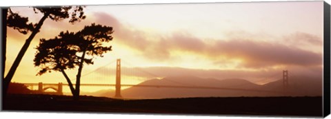 Framed Silhouette of trees at sunset, Golden Gate Bridge, San Francisco, California, USA Print