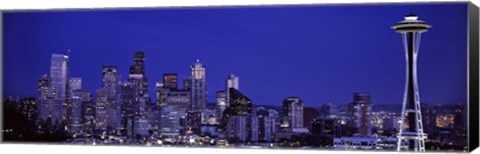 Framed Seattle Skyline at Night Print