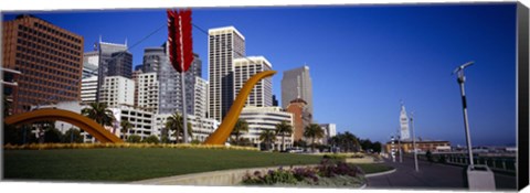 Framed Low angle view of a sculpture in front of buildings, San Francisco, California, USA Print