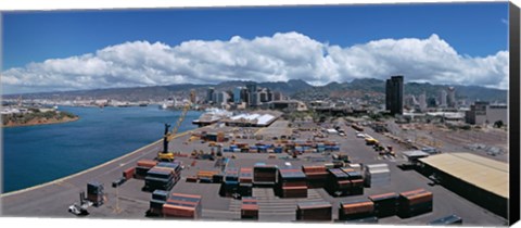 Framed Cargo containers at a harbor, Honolulu, Oahu, Hawaii, USA 2007 Print