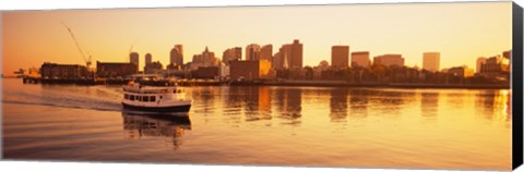 Framed Ferry moving in the sea, Boston Harbor, Boston, Massachusetts, USA Print
