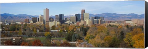 Framed Skyscrapers in a city with mountains in the background, Denver, Colorado Print