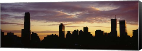 Framed Silhouette of skyscrapers at sunset, Manhattan, New York City, New York State, USA Print