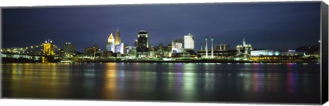 Framed Ohio River Skyline at Night Print