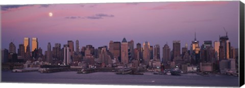 Framed New York with Purple night Sky and Moon Print