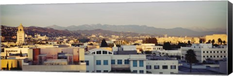 Framed High angle view of a cityscape, San Gabriel Mountains, Hollywood Hills, Hollywood, City of Los Angeles, California Print