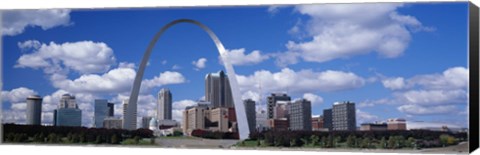 Framed Metal arch in front of buildings, Gateway Arch, St. Louis, Missouri, USA Print