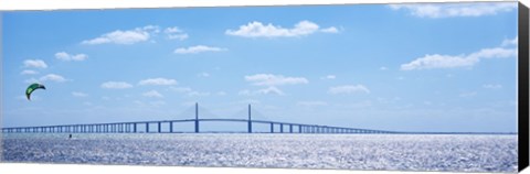 Framed Sunshine Skyway Bridge with Parachuter, Tampa Bay, Florida Print