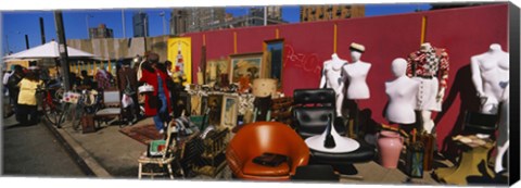 Framed Group of people in a flea market, Hell&#39;s Kitchen, Manhattan, New York City, New York State, USA Print
