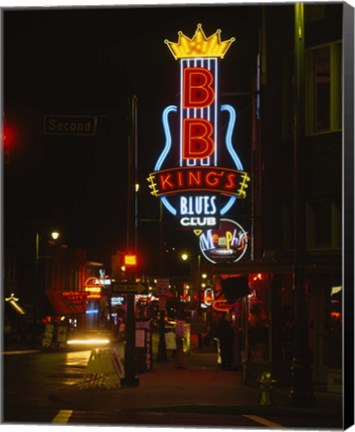 Framed Neon sign lit up at night, B. B. King&#39;s Blues Club, Memphis, Shelby County, Tennessee, USA Print