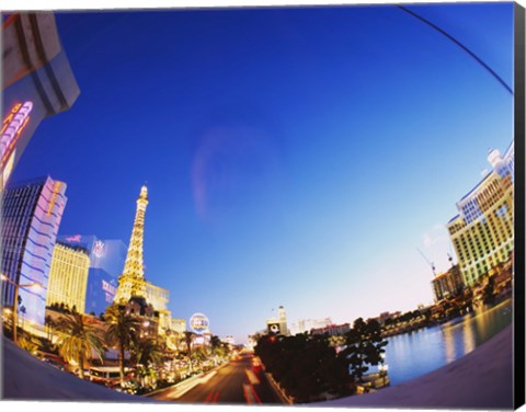 Framed Buildings lit up at dusk, Las Vegas, Nevada Print