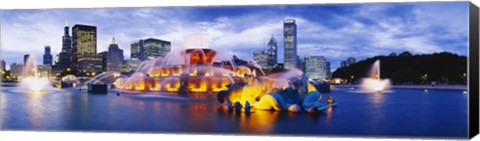 Framed Fountain lit up at dusk, Buckingham Fountain, Grant Park, Chicago, Illinois, USA Print