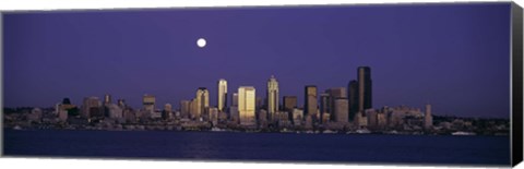 Framed Full moon over Seattle, Washington State Print