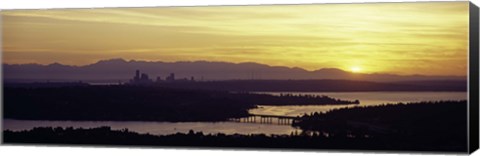 Framed Lake in front of mountains, Lake Washington, Seattle, King County, Washington State, USA Print