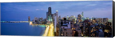 Framed Skyscrapers lit up at the waterfront, Lake Shore Drive, Chicago, Cook County, Illinois, USA Print