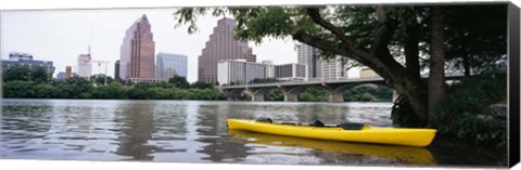 Framed Yellow kayak in a reservoir, Lady Bird Lake, Colorado River, Austin, Travis County, Texas, USA Print