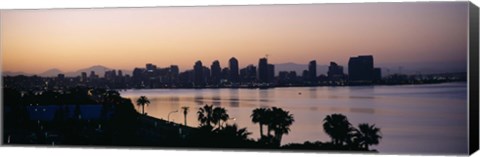 Framed Silhouette of buildings at the waterfront, San Diego, San Diego Bay, San Diego County, California, USA Print