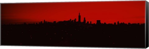 Framed Silhouette of buildings at sunrise, Chicago, Illinois Print