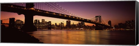Framed Bridge across the river at night, Manhattan Bridge, Lower Manhattan Print