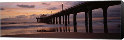 Framed Low angle view of a hut on a pier, Manhattan Beach Pier, Manhattan Beach, Los Angeles County, California, USA Print